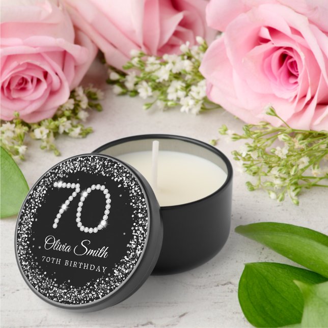 Luxury Silver Diamonds 70th Birthday Party Gift Mini Candle Favors (Insitu (Wedding))