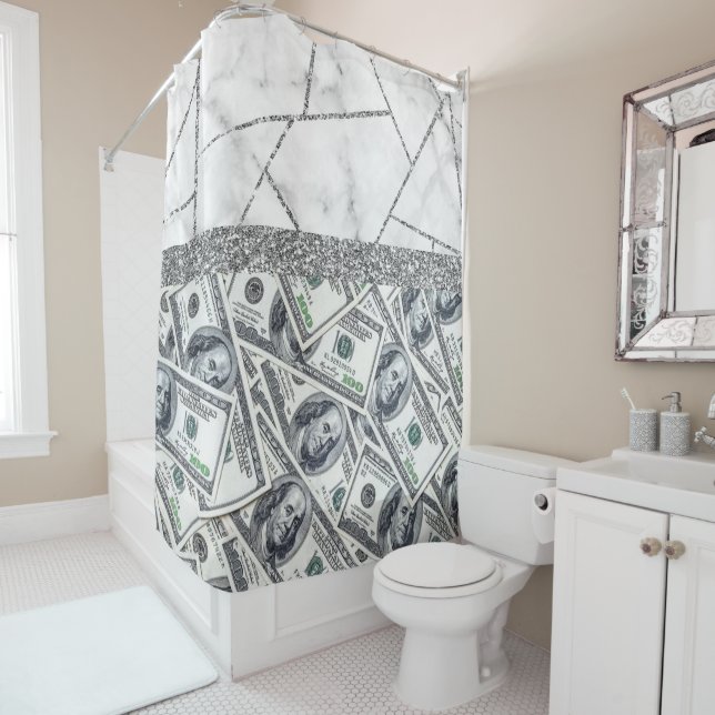 Luxury Silver Dollars Interior Marble Glitter  Shower Curtain (In Situ)