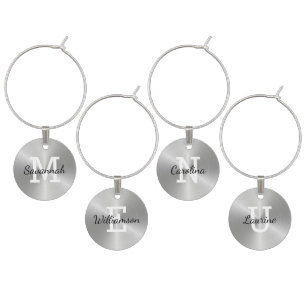 Luxury Silver Faux Metal Monogram Wine Charm