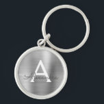 Luxury Silver Faux Stainless Steel Monogram Keychain<br><div class="desc">Luxury Silver Faux Stainless Steel Metallic Elegant Keychain. These Keychains can be customized to include your initial and first name. These key chains make great birthday,  bridal shower or bachelorette party favors.</div>