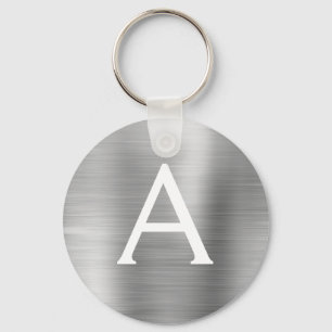 Luxury Silver Faux Stainless Steel Monogram Keychain