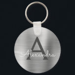 Luxury Silver Faux Stainless Steel Monogram Keychain<br><div class="desc">Luxury Silver Faux Stainless Steel Metallic Elegant Keychain. These Keychains can be customized to include your initial and first name. These key chains make great birthday,  bridal shower or bachelorette party favors.</div>