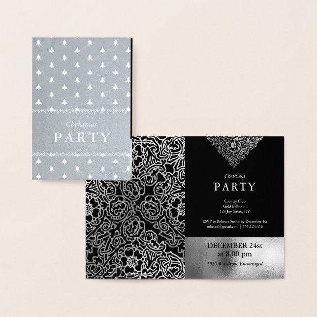 Luxury Silver Foil Black Christmas Party Card (Display)