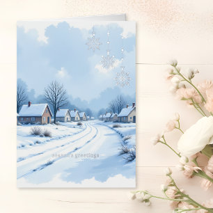 Luxury Silver Foil Corporate Holiday Card Snowy