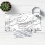 Luxury Silver Foil Marble Monogram Desk Mat<br><div class="desc">Luxury Silver Foil Marble Monogram Desk Mat Mouse Pad with trendy white marble and soft silver foil marble. Add your name and monogram for a custom design! Please contact us at cedarandstring@gmail.com if you need assistance with the design or matching products.</div>