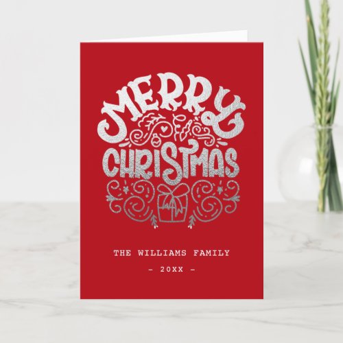 Luxury Silver Foil Merry Christmas Red Custom Holiday Card