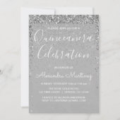 Luxury Silver Girly Glitter Sparkle Quinceanera Invitation (Front)