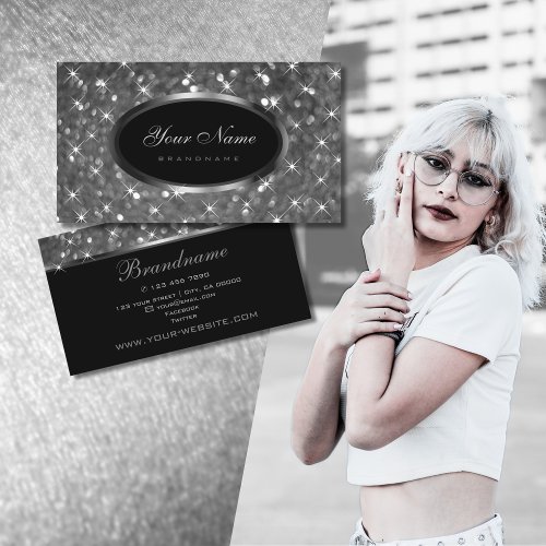 Luxury Silver Glam Luminous Glitters Stars Elegant Business Card