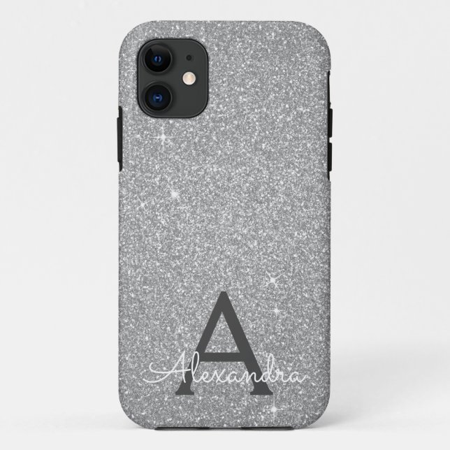 Luxury Silver Glitter and Sparkle Monogram Case-Mate iPhone Case (Back)