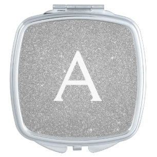Luxury Silver Glitter and Sparkle Monogram Compact Mirror