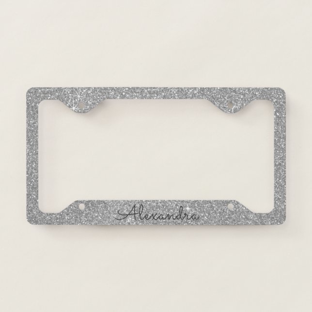 Luxury Silver Glitter and Sparkle Monogram License Plate Frame (Front)