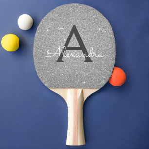 Luxury Silver Glitter and Sparkle Monogram Ping Pong Paddle
