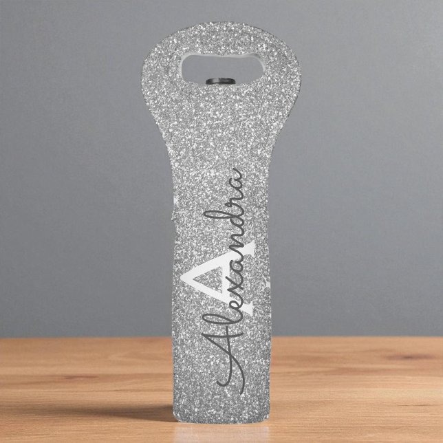 Luxury Silver Glitter and Sparkle Monogram Wine Bag (Creator Uploaded)