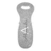 Luxury Silver Glitter and Sparkle Monogram Wine Bag (Front Flat)