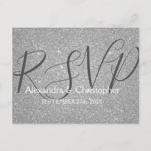 Luxury Silver Glitter and Sparkle RSVP Invitation Postcard