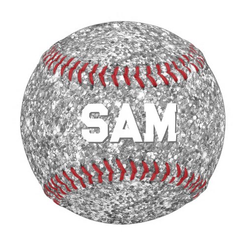 Luxury Silver Glitter Bold Sport Monogram Baseball
