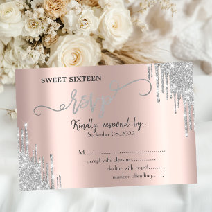 Luxury Silver Glitter Drips Sweet 16 RSVP  Invitation
