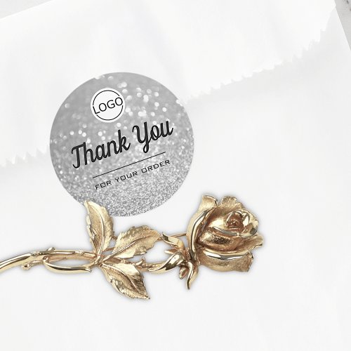 Luxury Silver Glitter Elegant Minimalist Thank You Classic Round Sticker