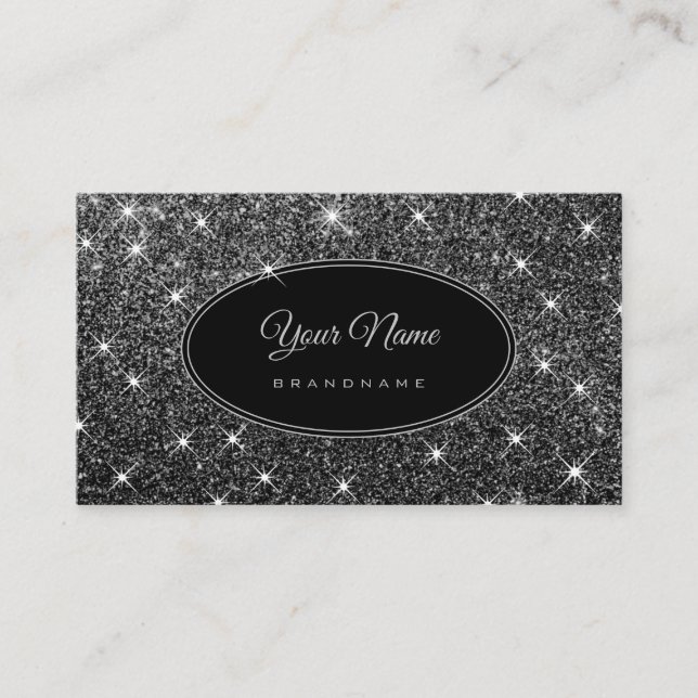Luxury Silver Glitter Glam Luminous Stars Elegant Business Card (Front)