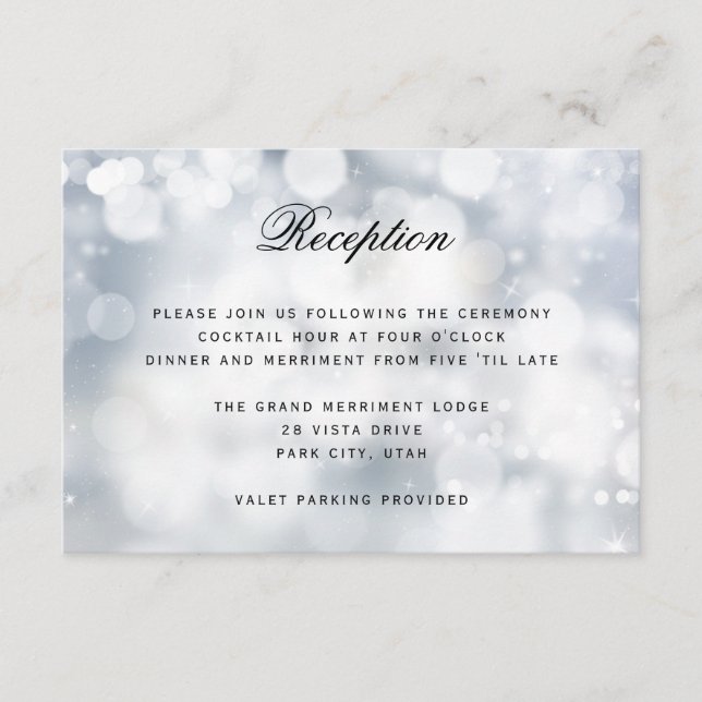 Luxury Silver Glitter Light WEDDING RECEPTION Enclosure Card (Front)