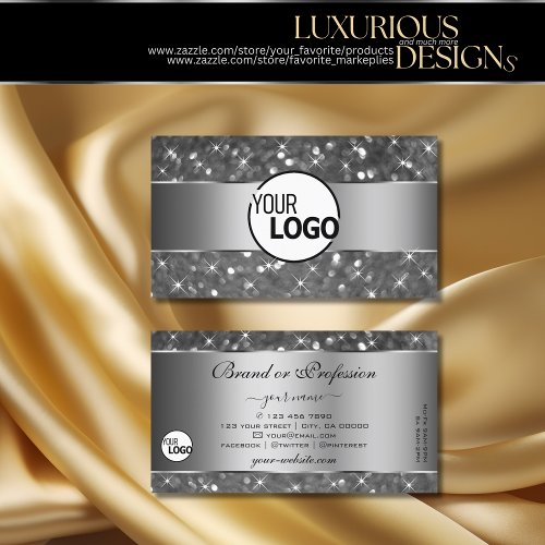 Luxury Silver Glitter Luminous Stars and Logo Chic Business Card