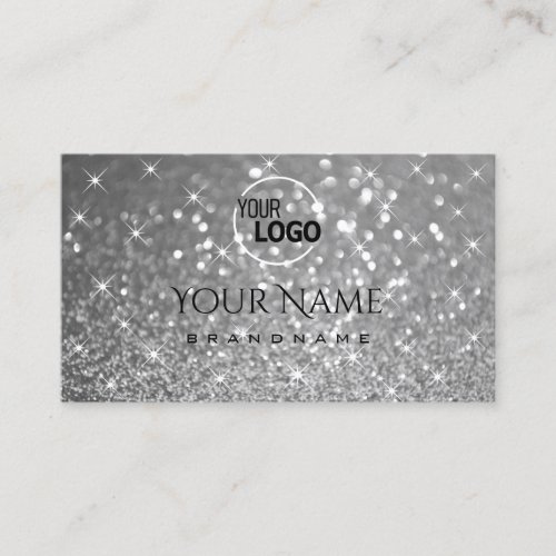 Luxury Silver Glitter Luminous Stars Black Logo Business Card