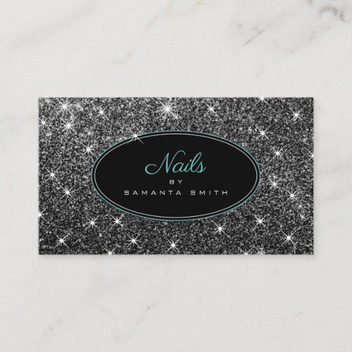 Luxury Silver Glitter Luminous Stars Elegant Nails Business Card