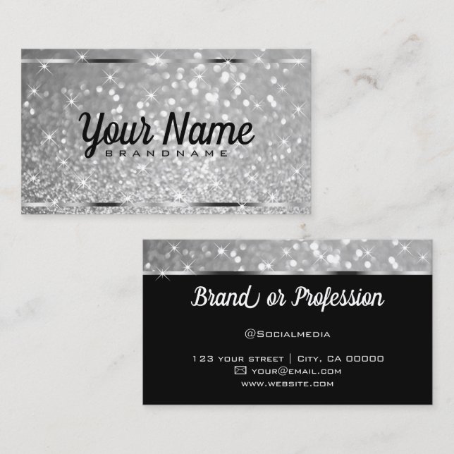 Luxury Silver Glitter Luminous Stars Elegant Shiny Business Card (Front/Back)