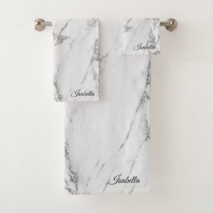 Luxury Silver Glitter Marble Customize Bath Towel Set