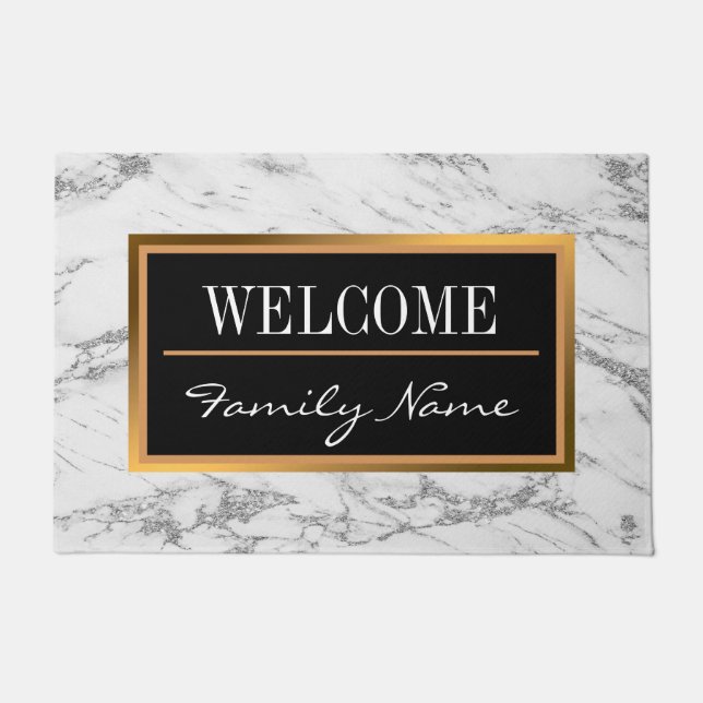 Luxury Silver Glitter Marble Customize Doormat (Front)