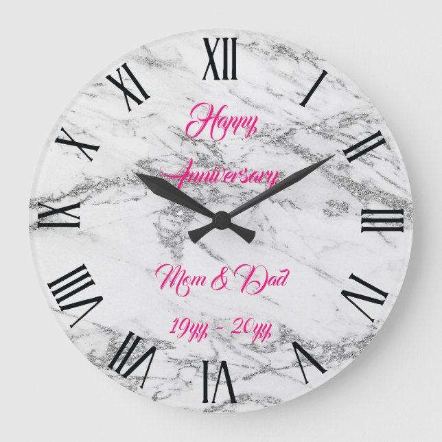 Luxury Silver Glitter Marble Customize Large Clock (Front)