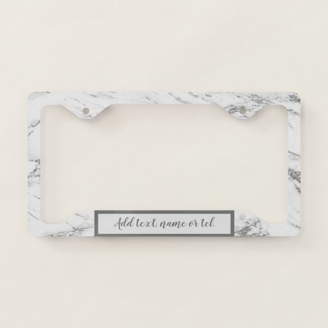 Luxury Silver Glitter Marble Customize License Plate Frame (Front)