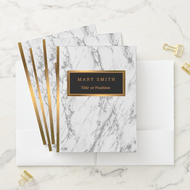 Luxury Silver Glitter Marble Customize Pocket Folder (In Situ)