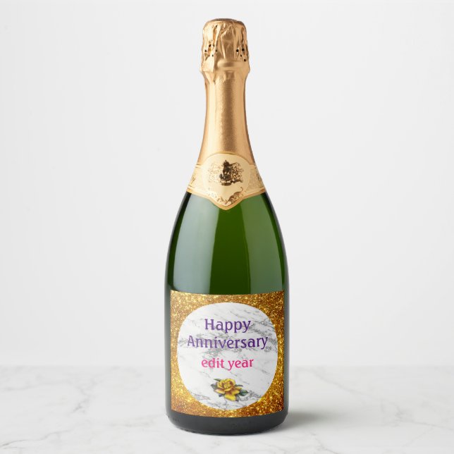 Luxury Silver Glitter Marble Customize Sparkling Wine Label (Front)