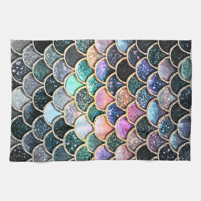 Luxury silver Glitter Mermaid Scales Kitchen Towel (Horizontal)
