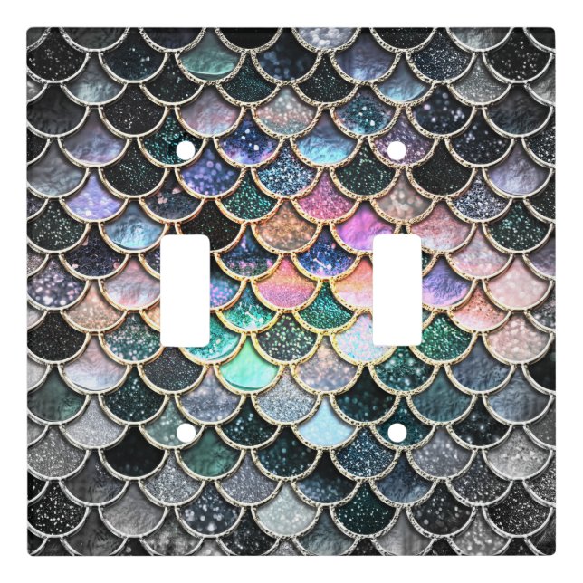 Luxury silver Glitter Mermaid Scales Light Switch Cover (Front)