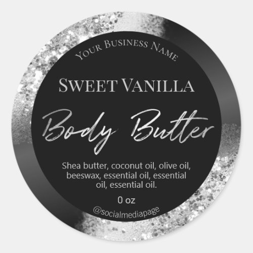 Luxury Silver Glitter On Ink Body Butter Labels