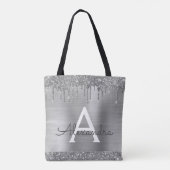 Luxury Silver Glitter Sparkle Elegant Monogram Tote Bag (Back)
