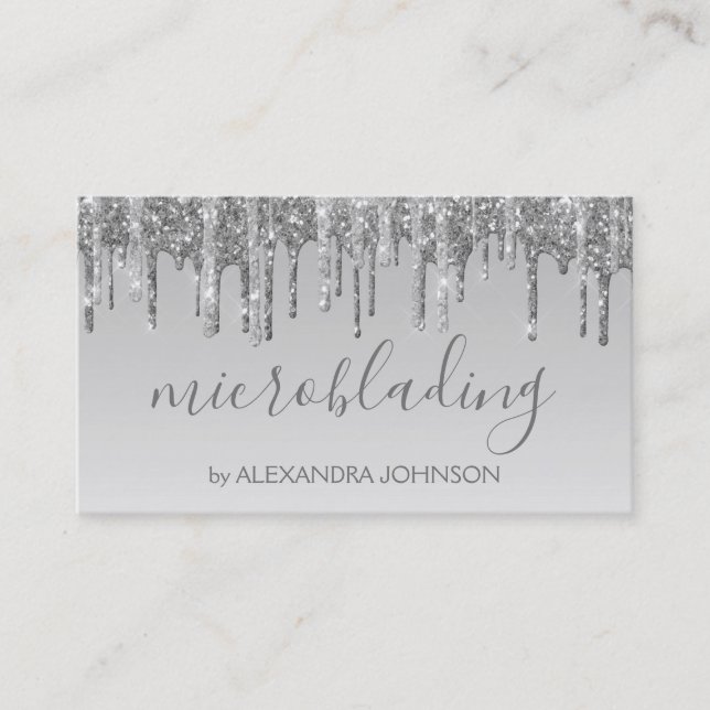 Luxury Silver Glitter Sparkle Microblading Business Card (Front)