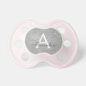 Luxury Silver Glitter & Sparkle Monogram Baby Pacifier (Front)