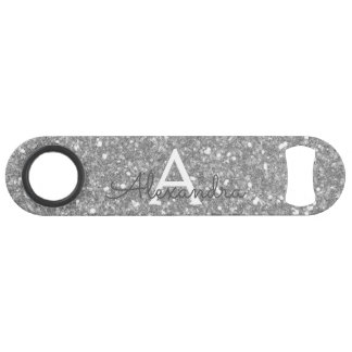 Luxury Silver Glitter & Sparkle Monogram Bar Key