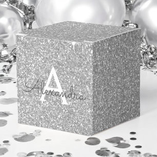 Luxury Silver Glitter & Sparkle Monogram Favor Boxes