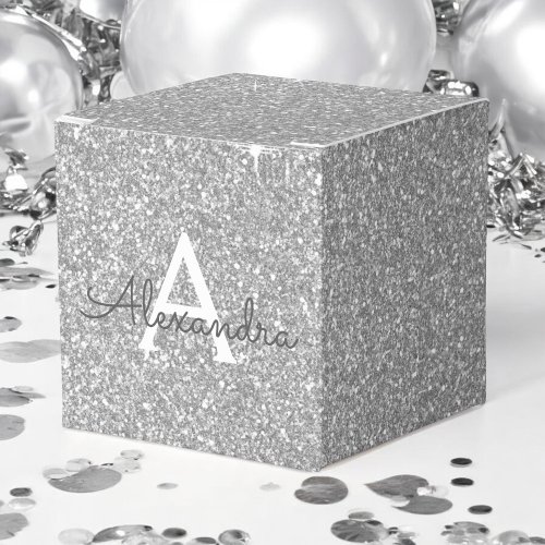 Luxury Silver Glitter  Sparkle Monogram Favor Boxes