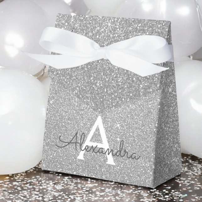 Luxury Silver Glitter & Sparkle Monogram Favor Boxes (Creator Uploaded)