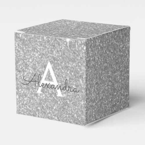 Luxury Silver Glitter  Sparkle Monogram Favor Boxes