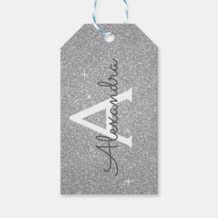 Luxury Silver Glitter & Sparkle Monogram Gift Tags
