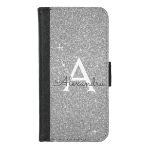 Luxury Silver Glitter & Sparkle Monogram iPhone 8/7 Wallet Case