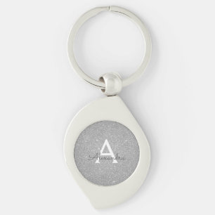 Luxury Silver Glitter & Sparkle Monogram Keychain