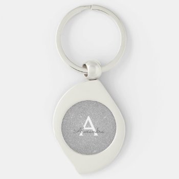 Luxury Silver Glitter & Sparkle Monogram Keychain by Hot_Foil_Creations at Zazzle