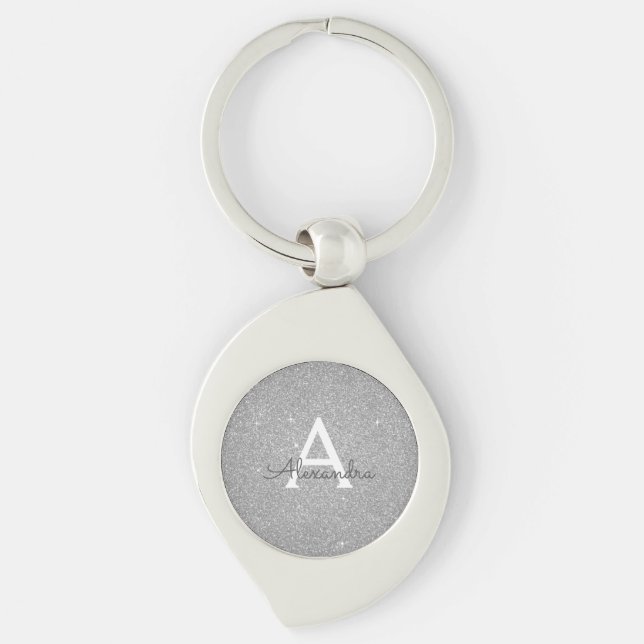 Luxury Silver Glitter & Sparkle Monogram Keychain (Front)